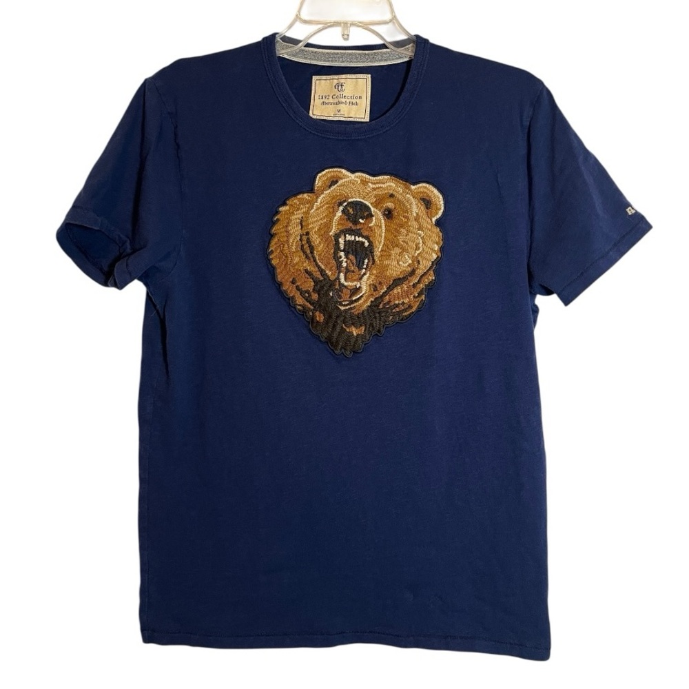 Abercrombie & Fitch Navy Blue T-shirt Embroidered Bear Size Medium